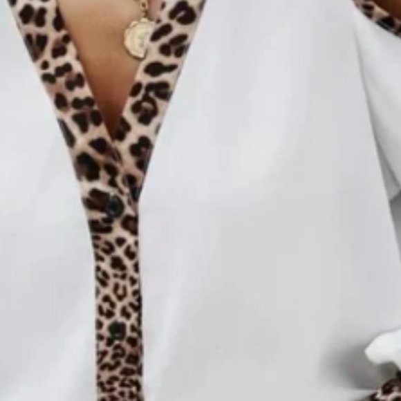 Leopard Print Contrast Cold Shoulder Blouse - Picture 5 of 5